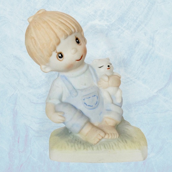 Vintage Darling Little Boy Figurine Holding Puppy - Picture 1 of 8